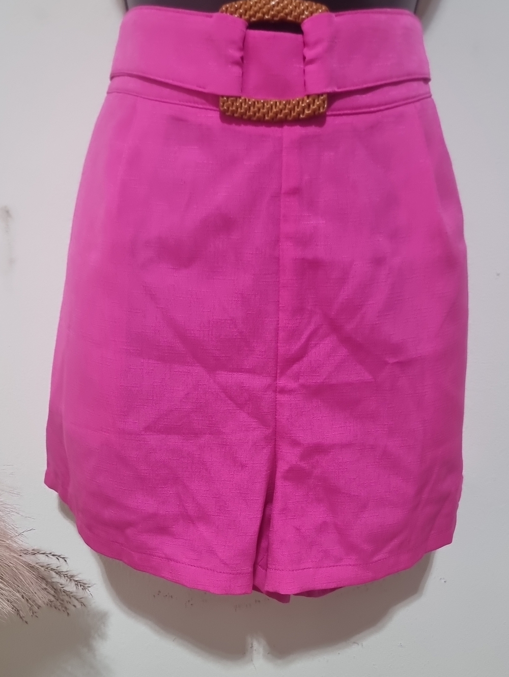High-Waist Hot Pink Mini Skirt with Front Seam